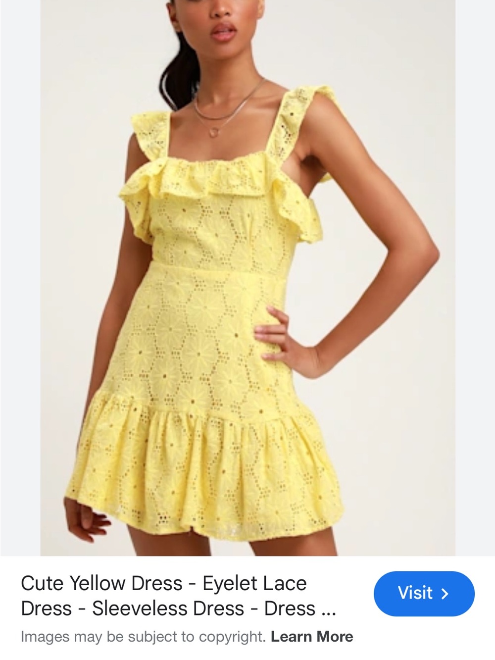 Yellow Eyelet Lace Ruffle Mini Dress